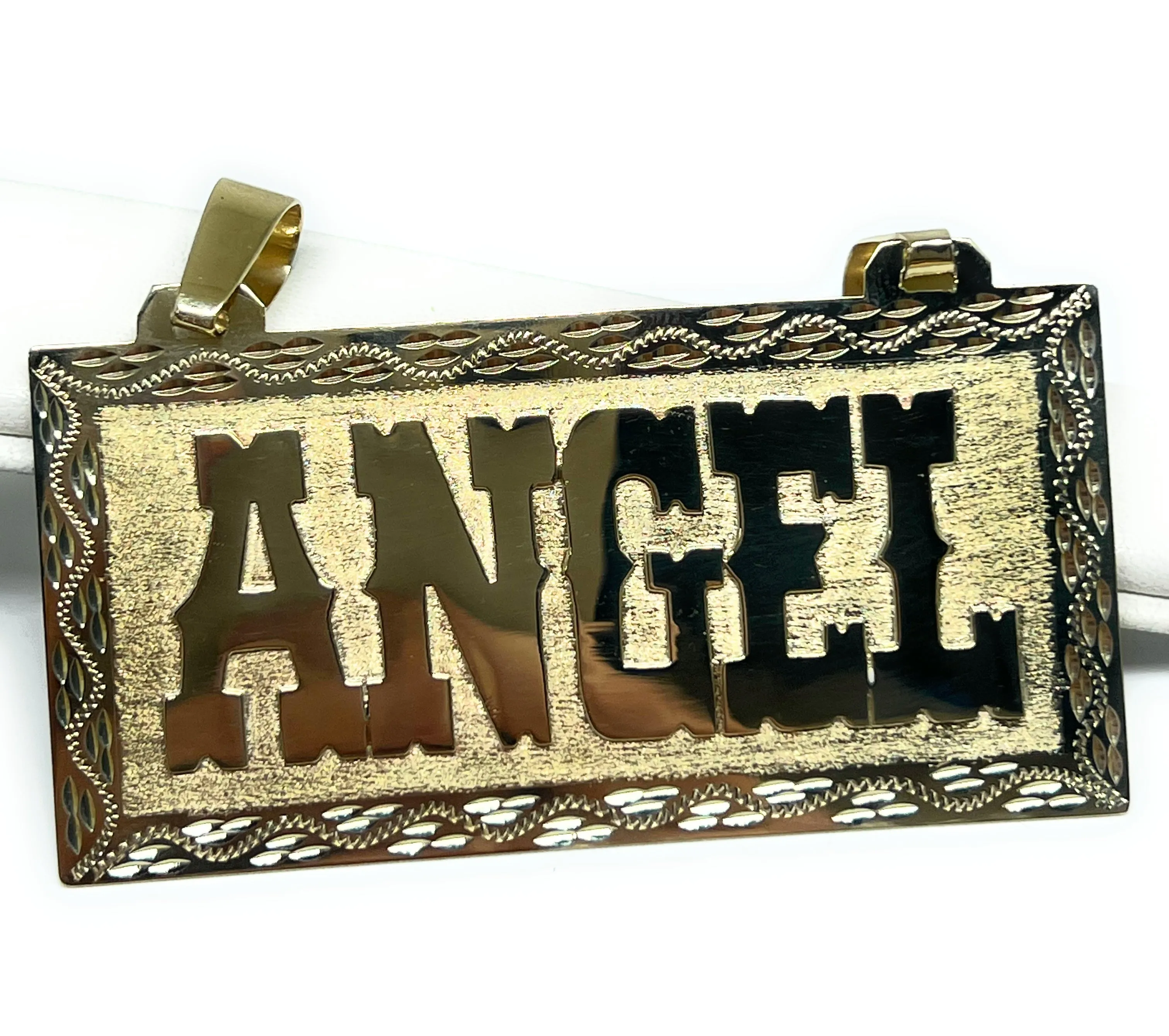 10k Solid Gold Custom VAQUERO STYLE BIG EXTRA LARGE Nameplate Pendant (23g)