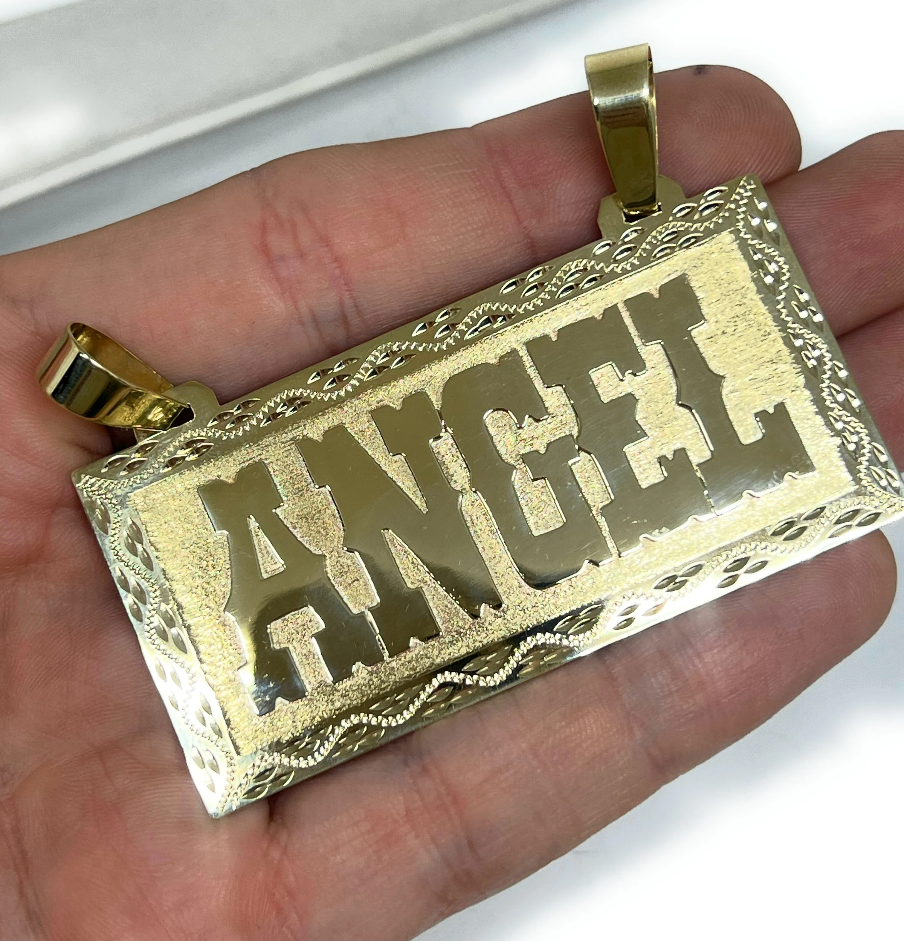 10k Solid Gold Custom VAQUERO STYLE BIG EXTRA LARGE Nameplate Pendant (23g)