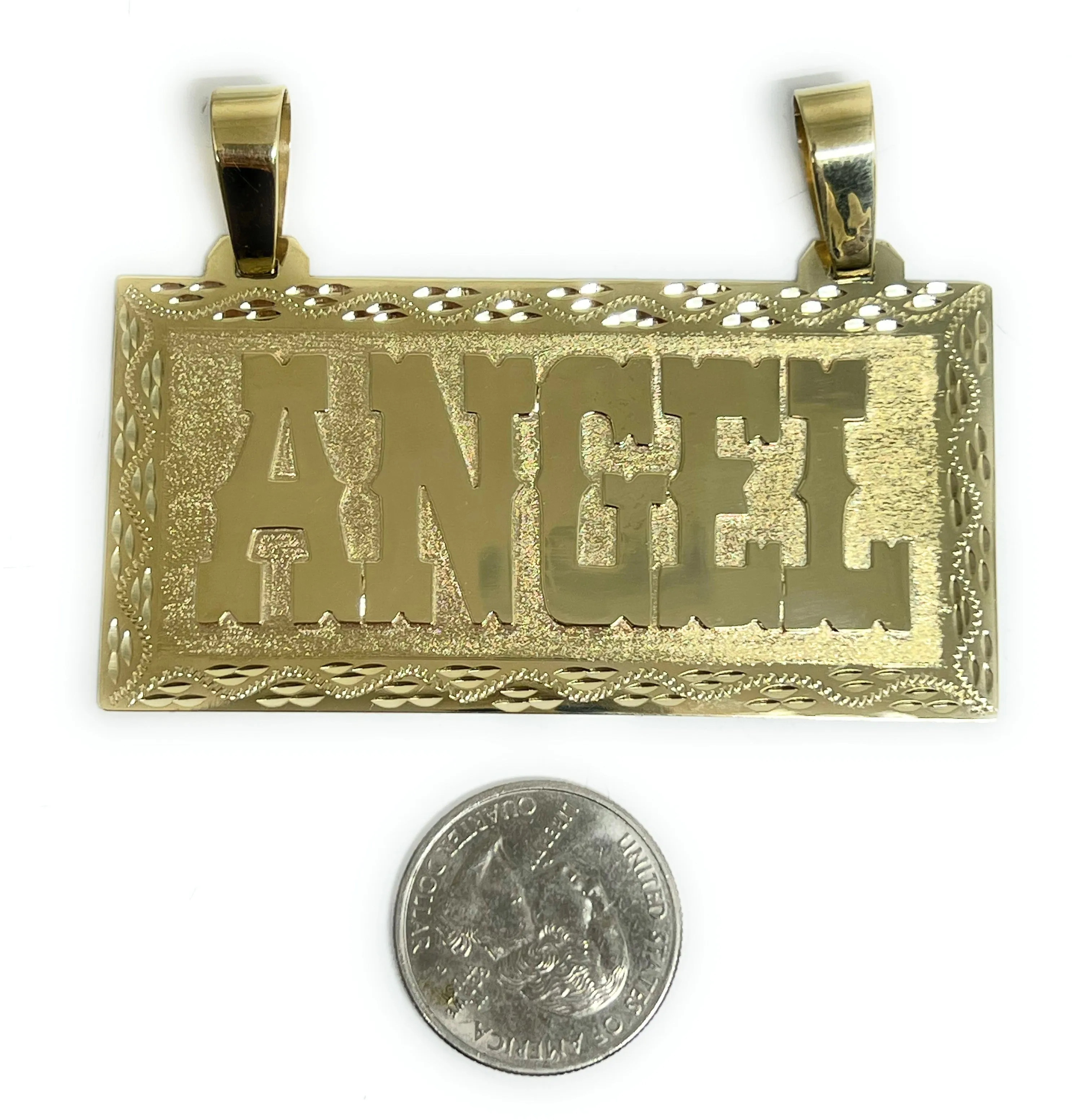 10k Solid Gold Custom VAQUERO STYLE BIG EXTRA LARGE Nameplate Pendant (23g)