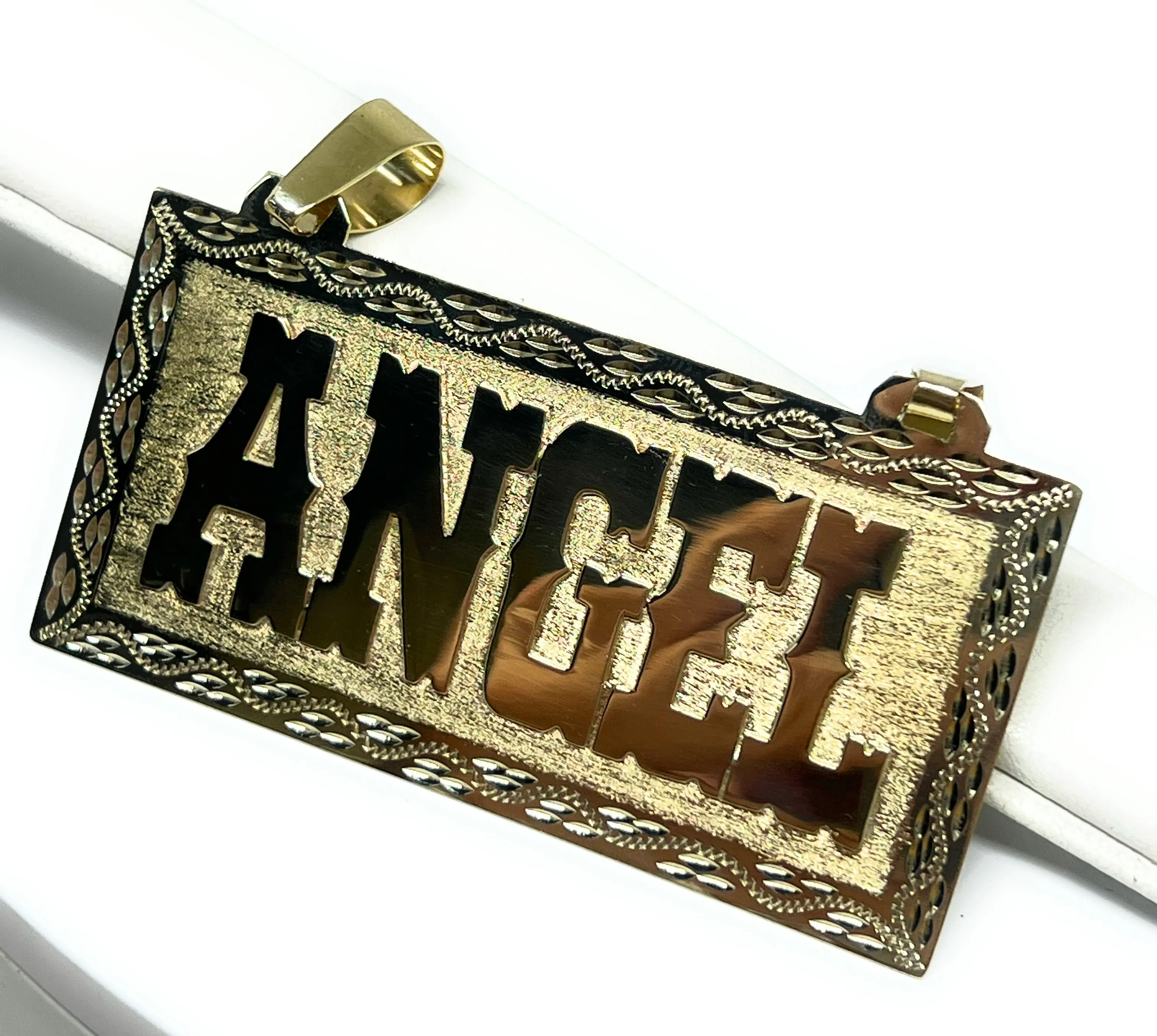 10k Solid Gold Custom VAQUERO STYLE BIG EXTRA LARGE Nameplate Pendant (23g)