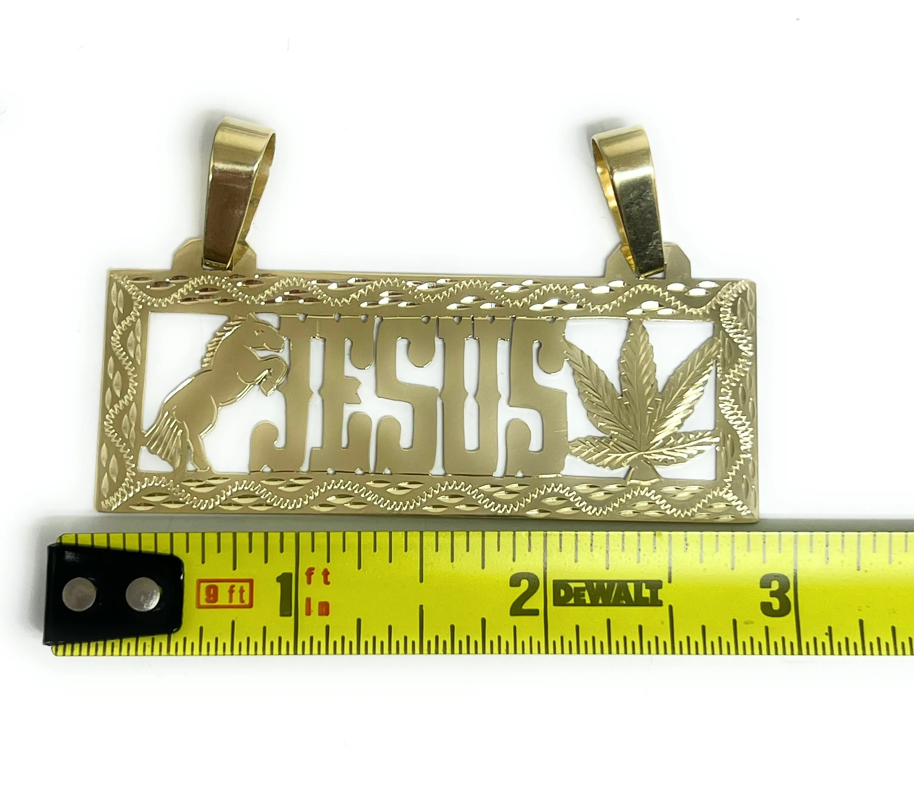 10k Solid Gold Custom VAQUERO STYLE HORSE AND GREEN LEAF LARGE Nameplate Pendant (9g)