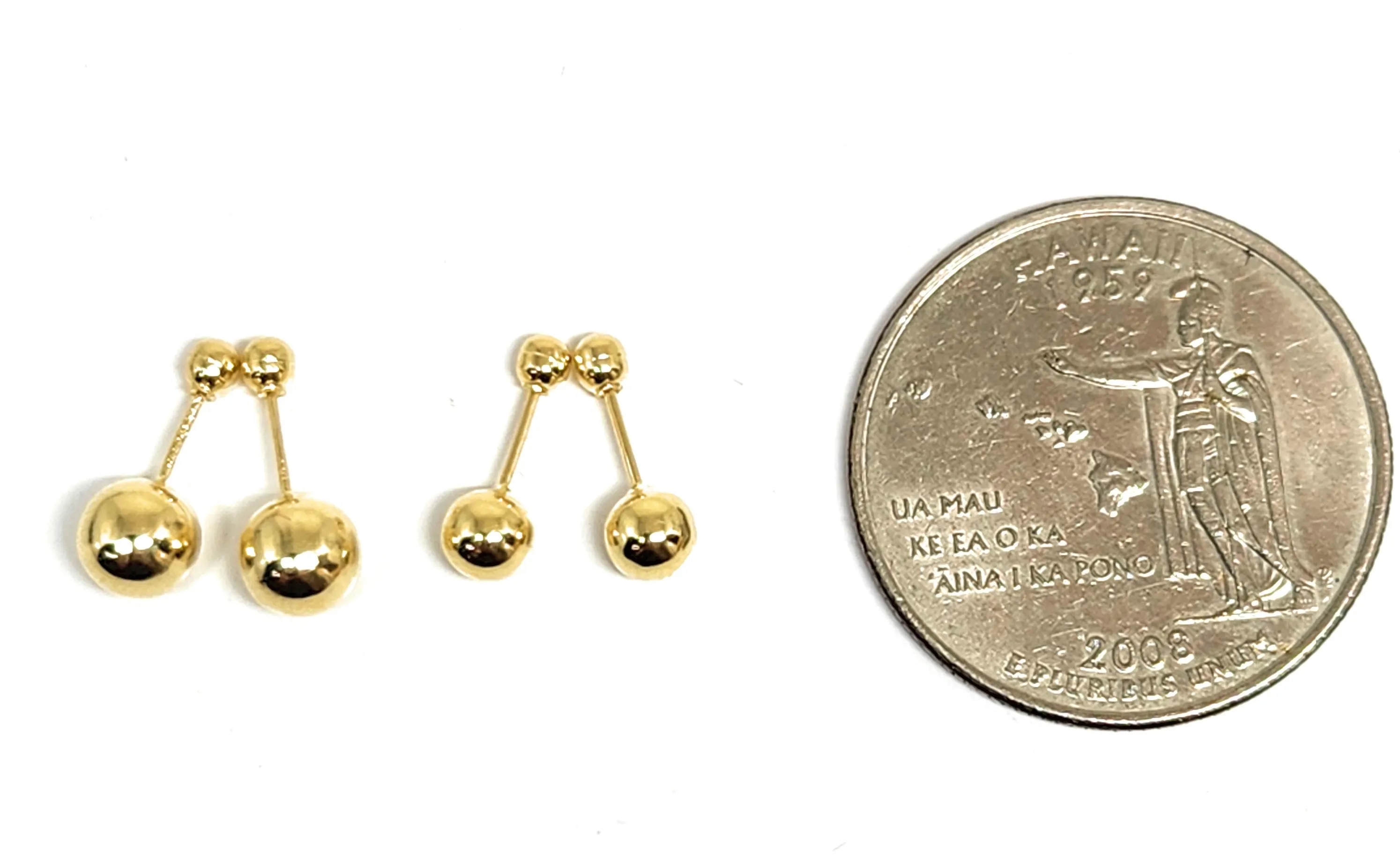 14k Solid Gold SMALL Classic YELLOW BALL STUD Earrings (FCE 47) (MADE IN MX)