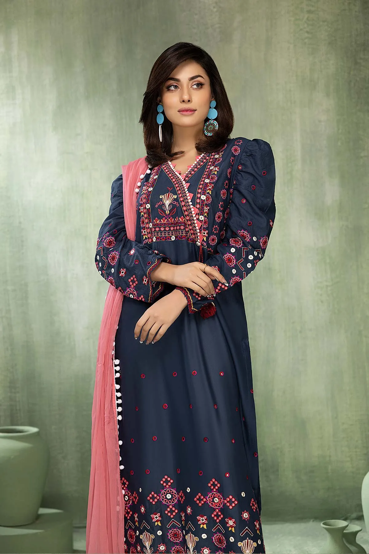 3-Pc Embroidered Shirt With Chiffon Dupatta and Cotton Trouser CNP22-31-S