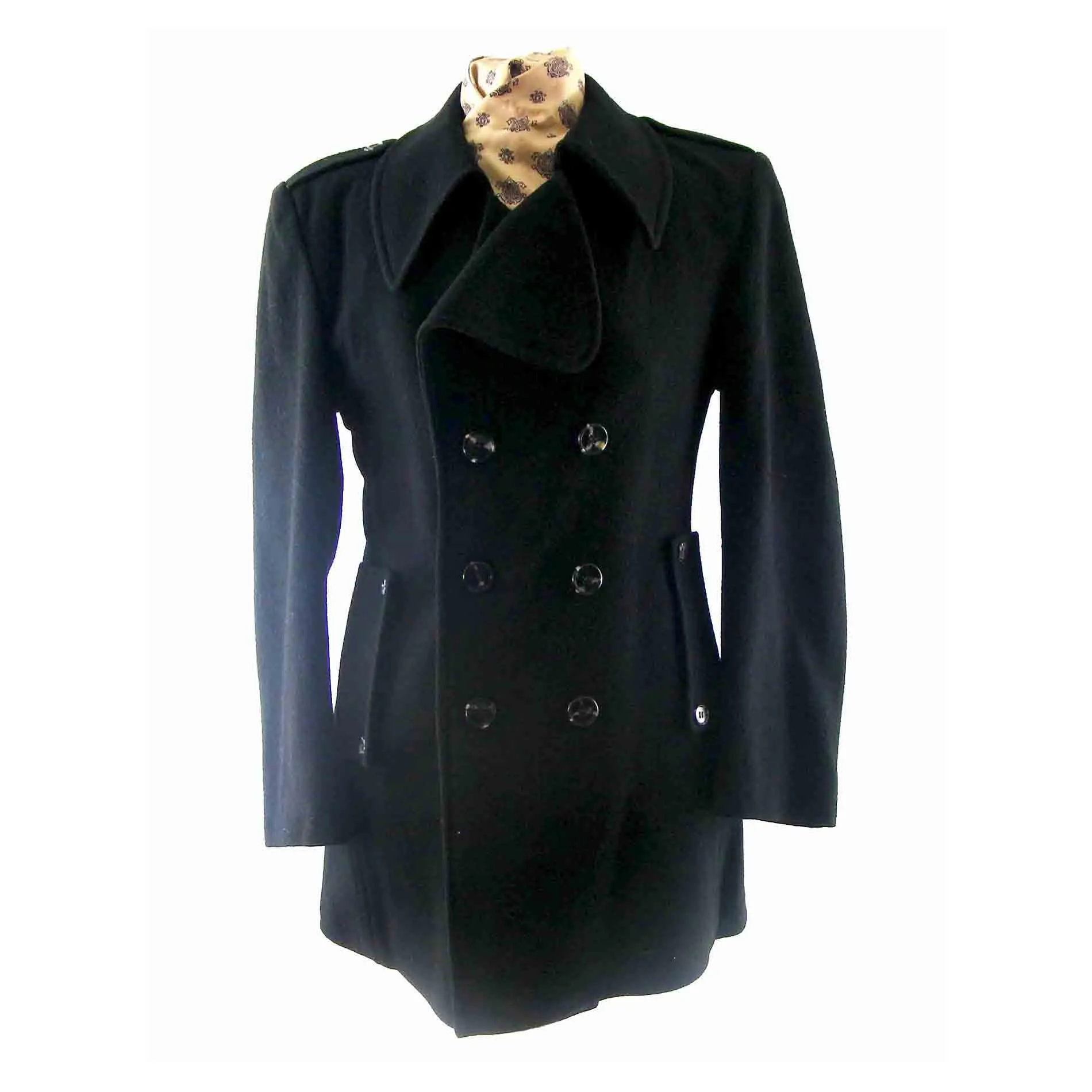 70s Style Mens Navy Blue Pea Coat - M