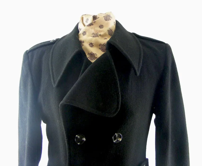 70s Style Mens Navy Blue Pea Coat - M