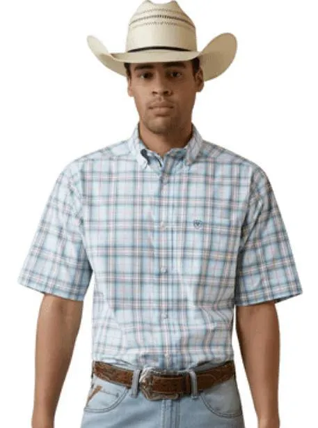 ARIAT MEN'S PRO SERIES OSIEL PALE WHITE  SHORT SLEEVE WESTERN SHIRT | 10044851