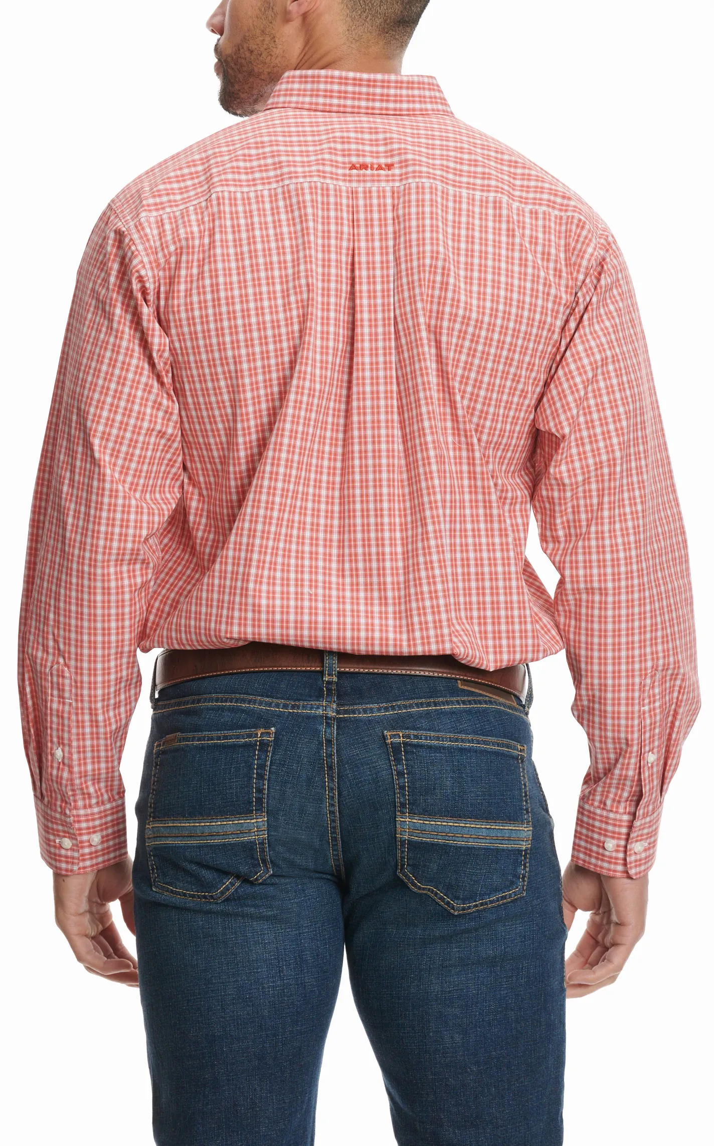 Ariat Pro Series Men's Roscoe Red & Tangerine Mini Plaid Western Shirt