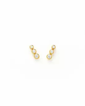 ARTICULATED TRIPLE STONE STUD EARRINGS / GOLD