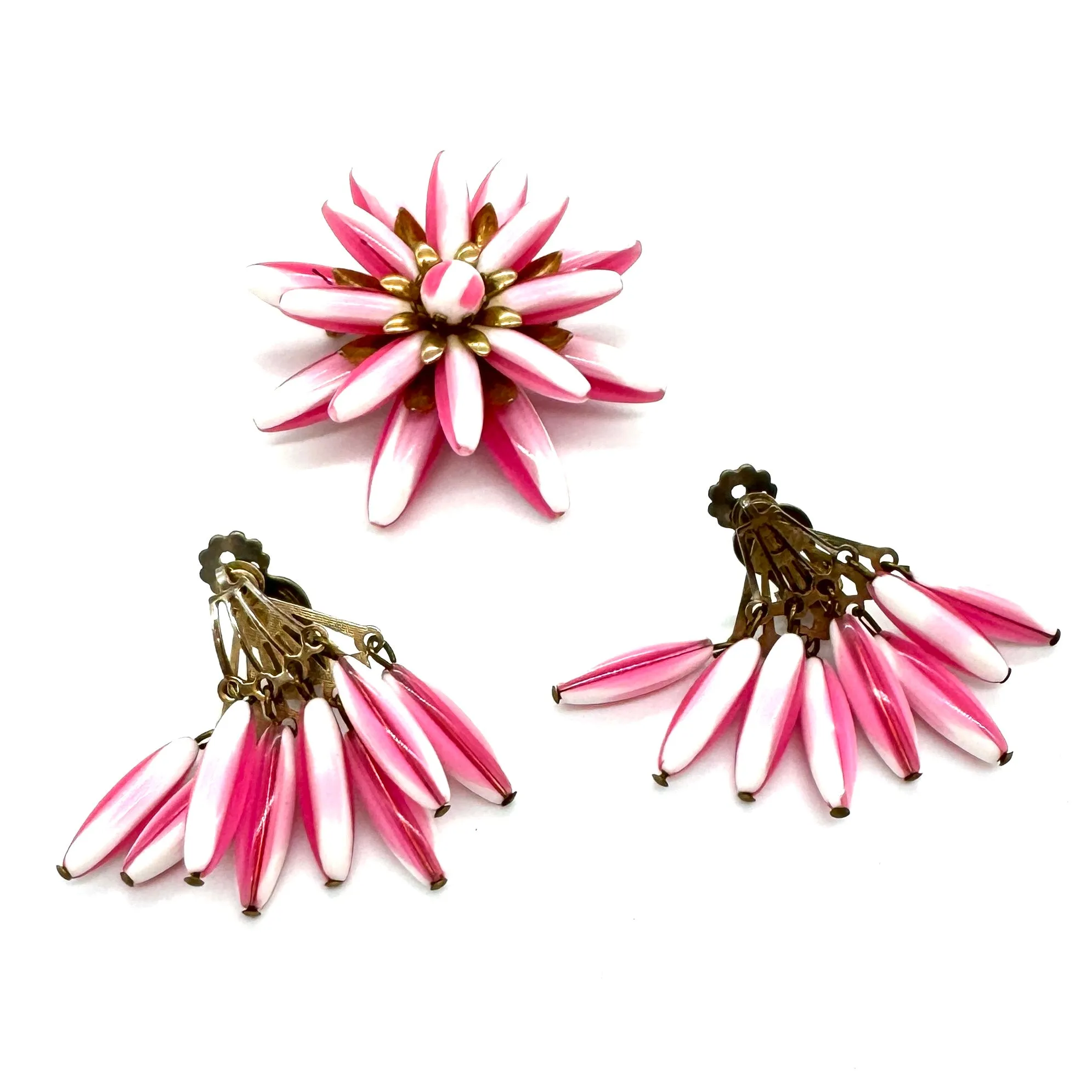 Best Plastics Pink & Moonglow Cluster Pin & Earrings Set - Estate