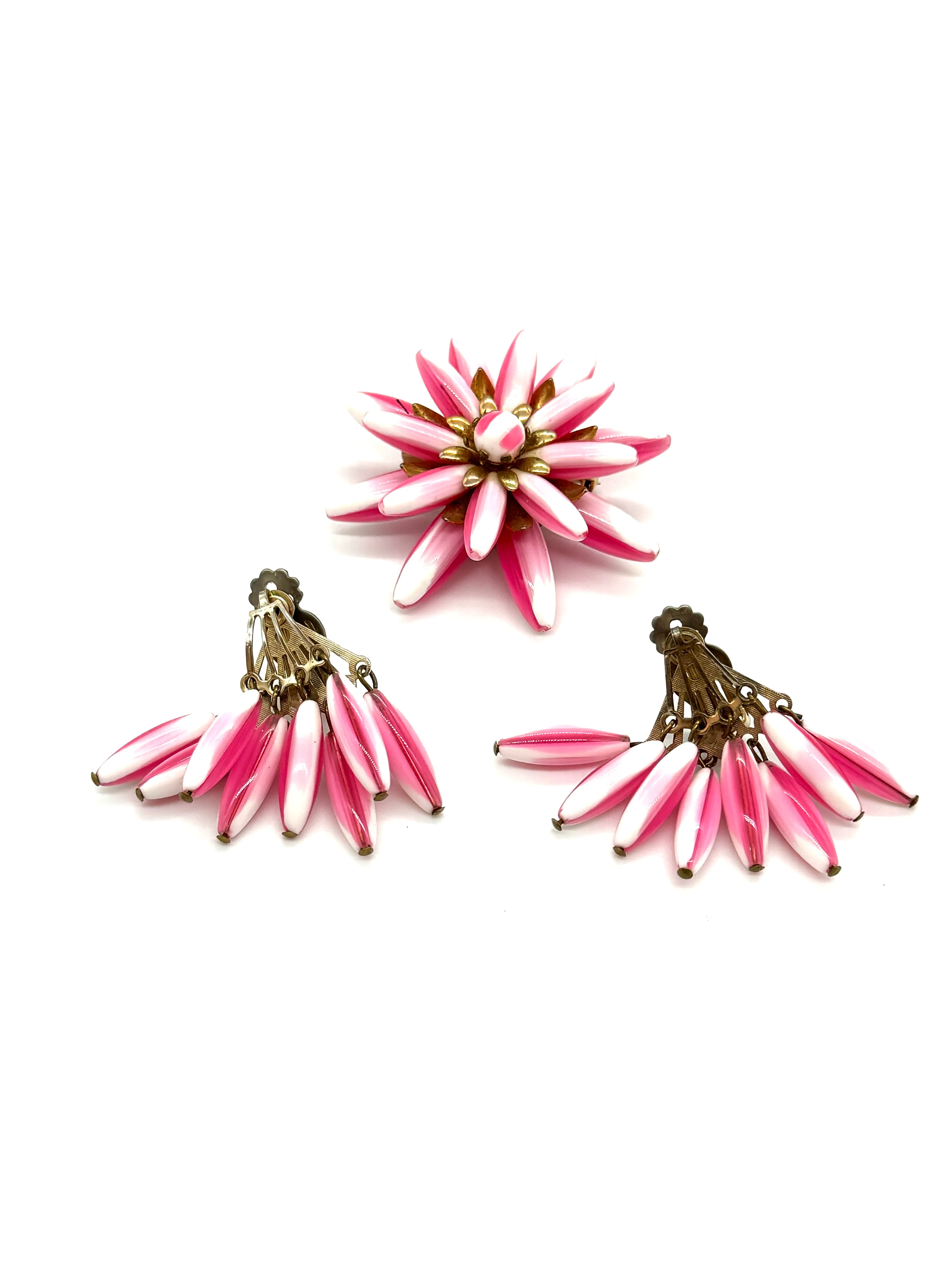 Best Plastics Pink & Moonglow Cluster Pin & Earrings Set - Estate