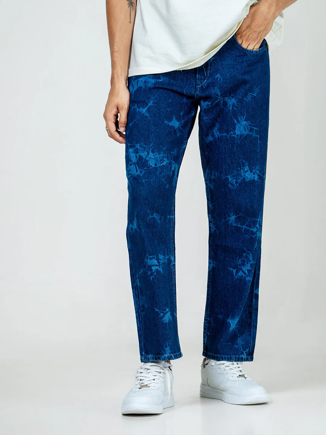 Blue Tye-Dye Straight Fit Denim Jeans