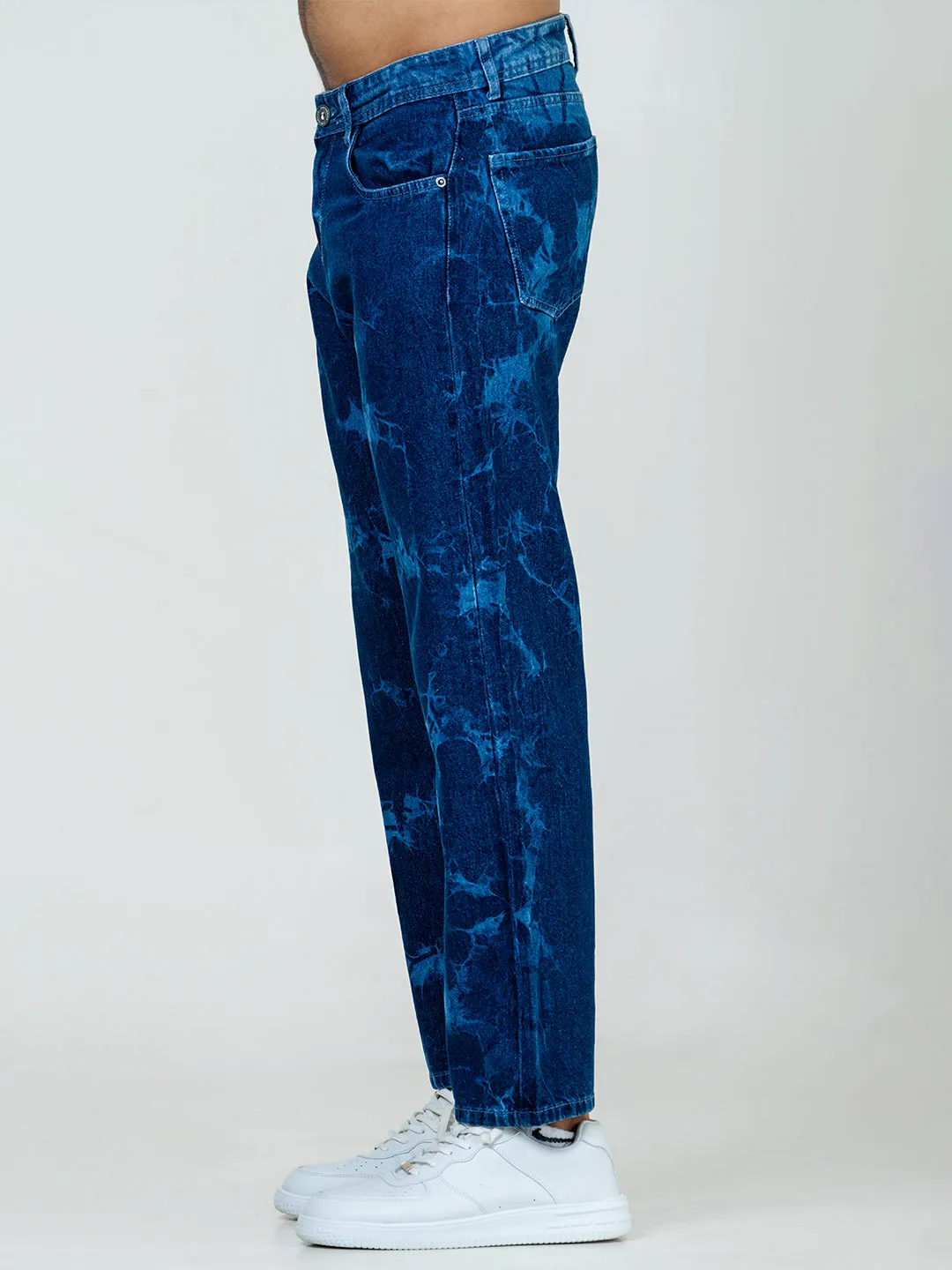 Blue Tye-Dye Straight Fit Denim Jeans