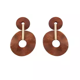 Brown Wooden Wavy Disc Earrings