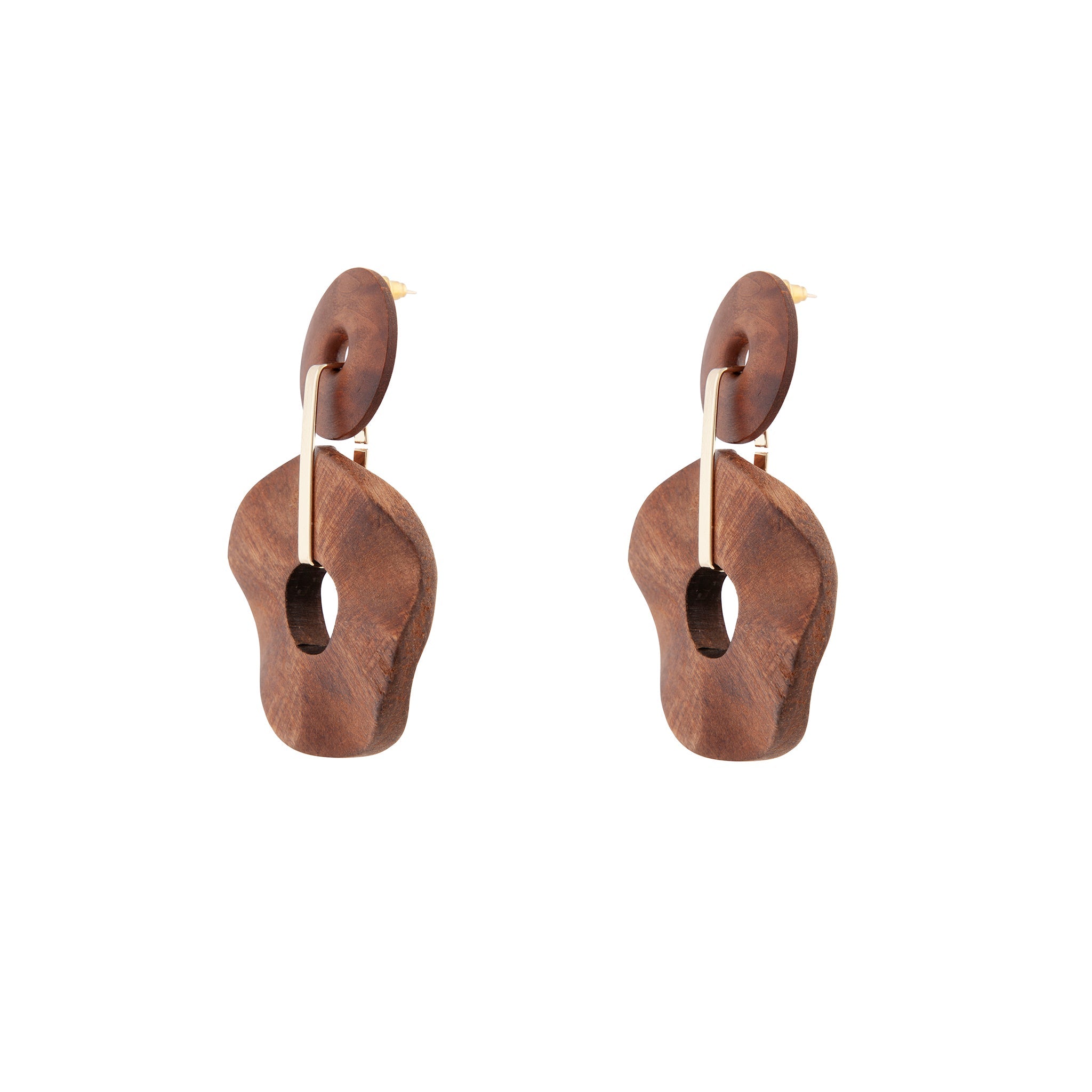 Brown Wooden Wavy Disc Earrings