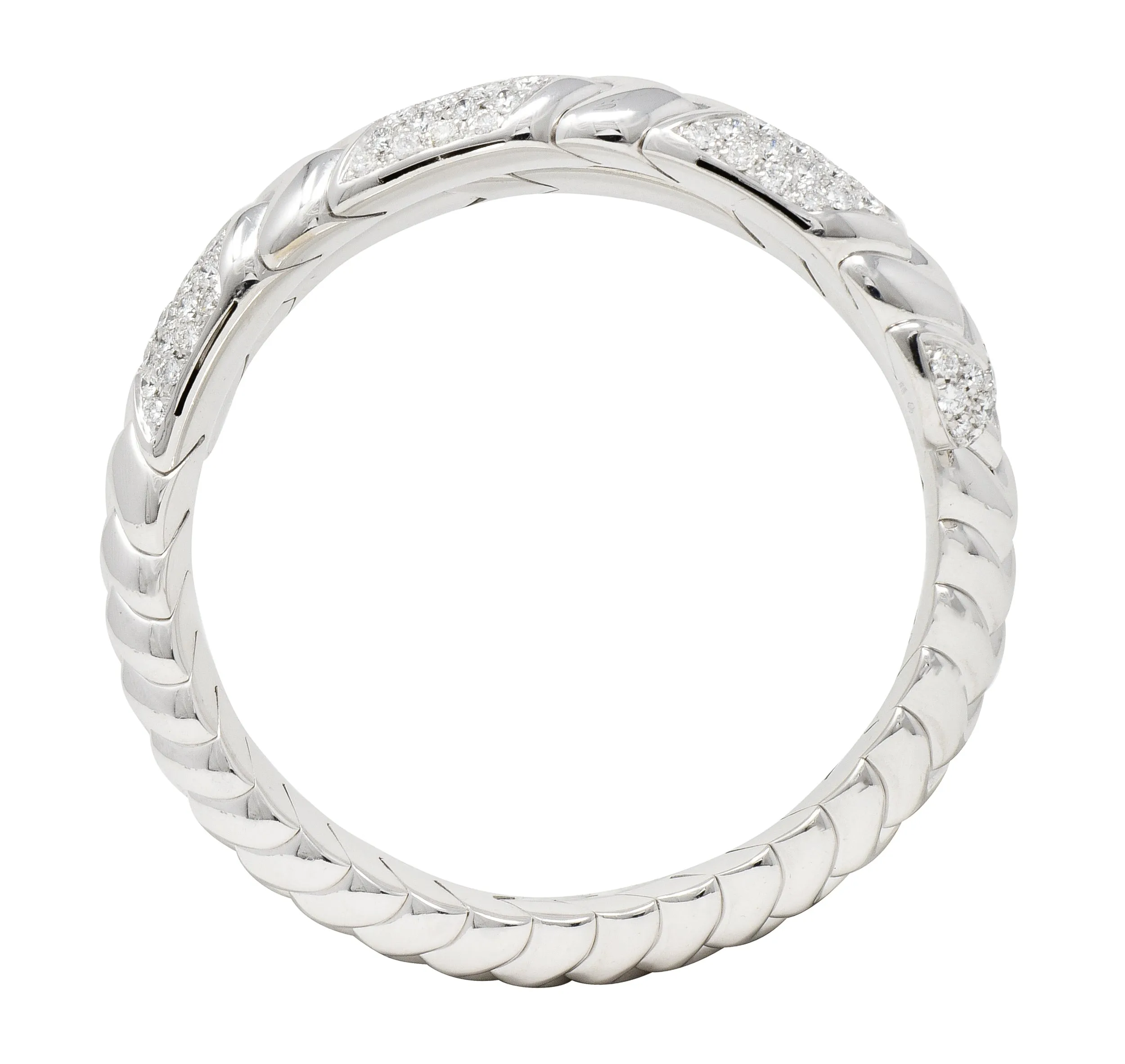 Bulgari French 6.50 CTW Diamond 18 Karat White Gold Spiga Serpenti Wrap Cuff Bracelet