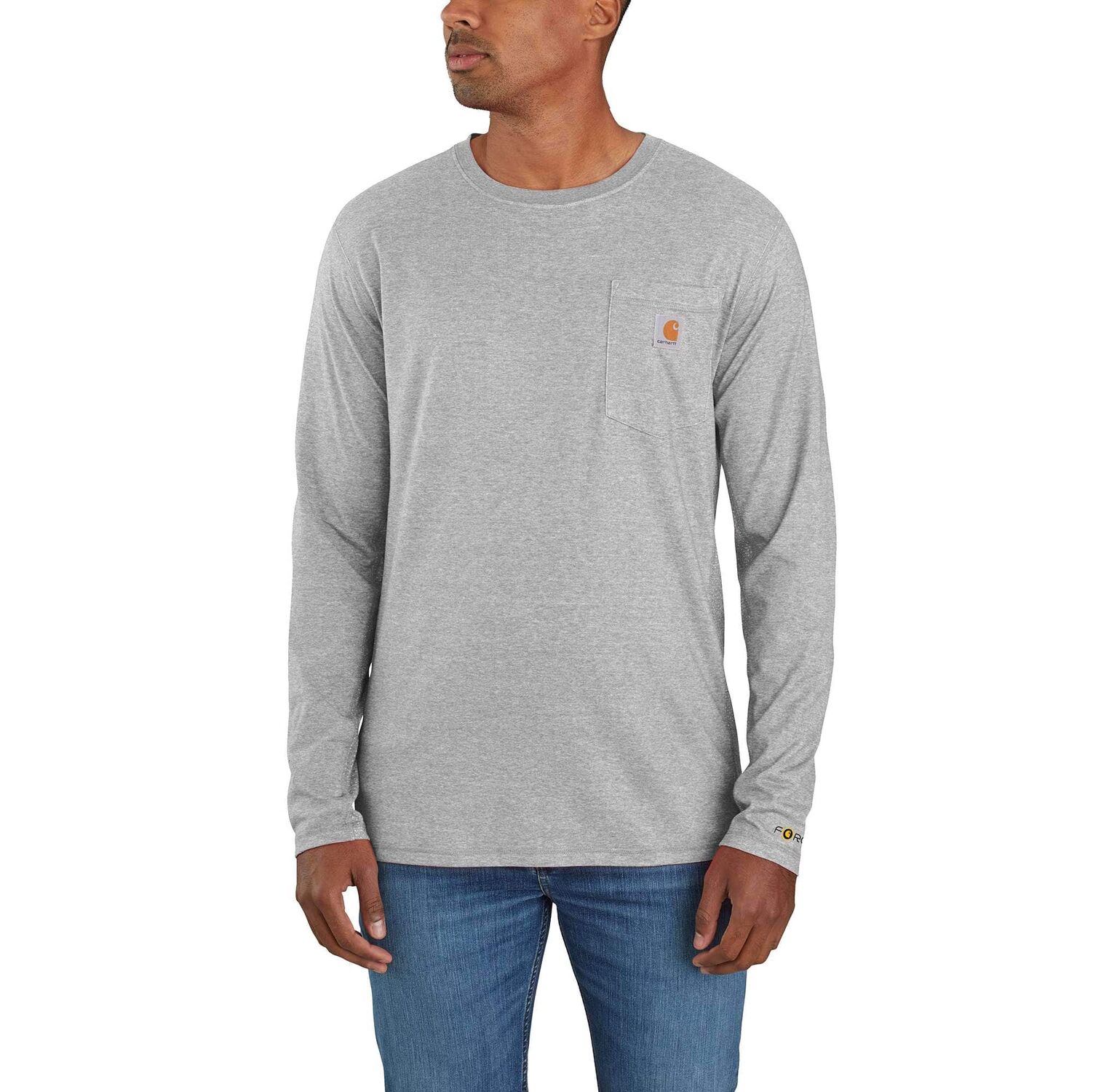 Carhartt Men's Force Relaxed Fit Long Sleeve Pocket T-Shirt in Heather Grey