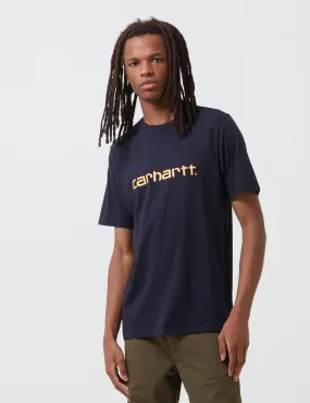 Carhartt-WIP Script T-Shirt - Dark Navy Blue/Pop Orange