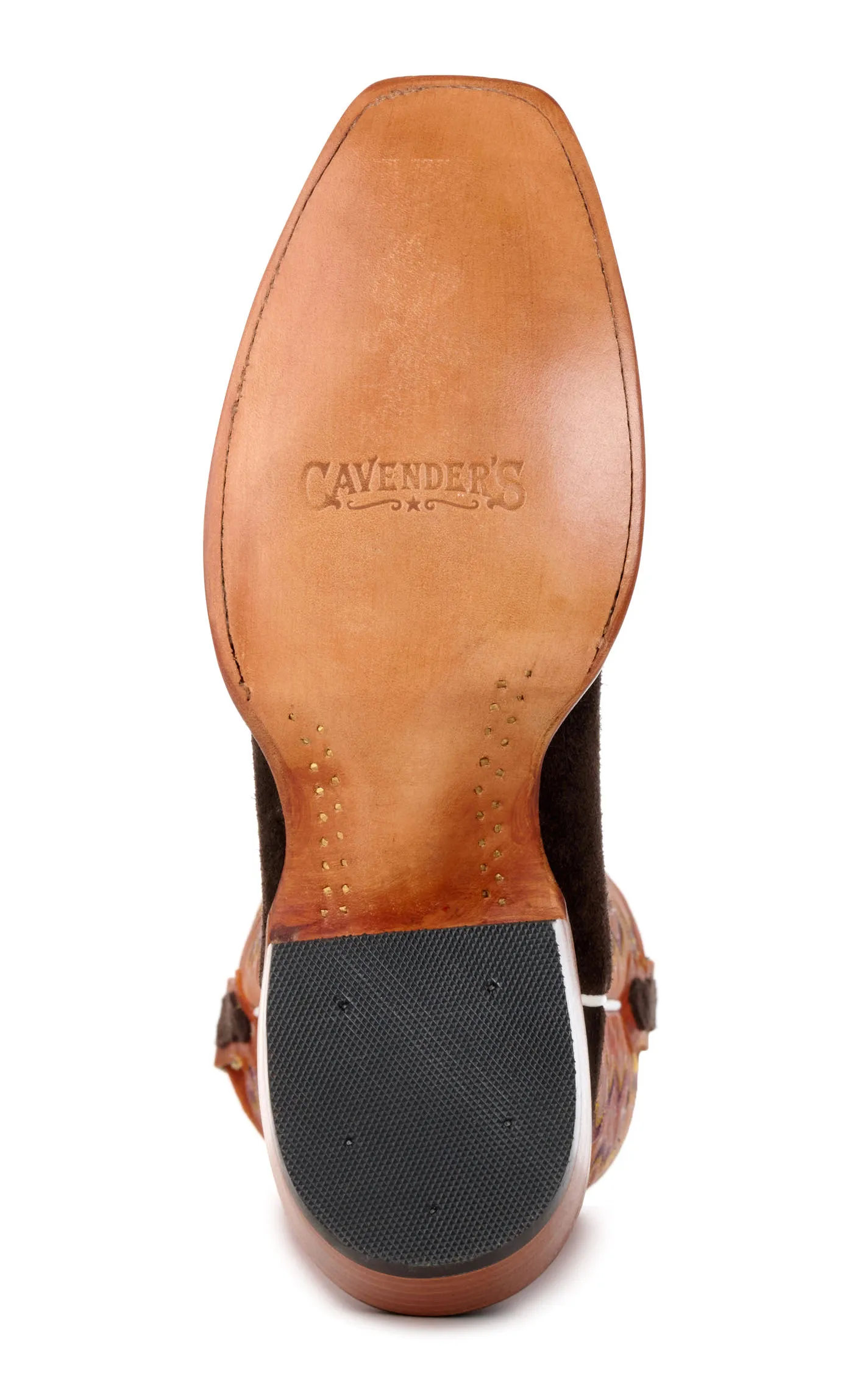 Cavender's Men's Chocolate Roughout and Orange Punchy Square Toe Cowboy Boots