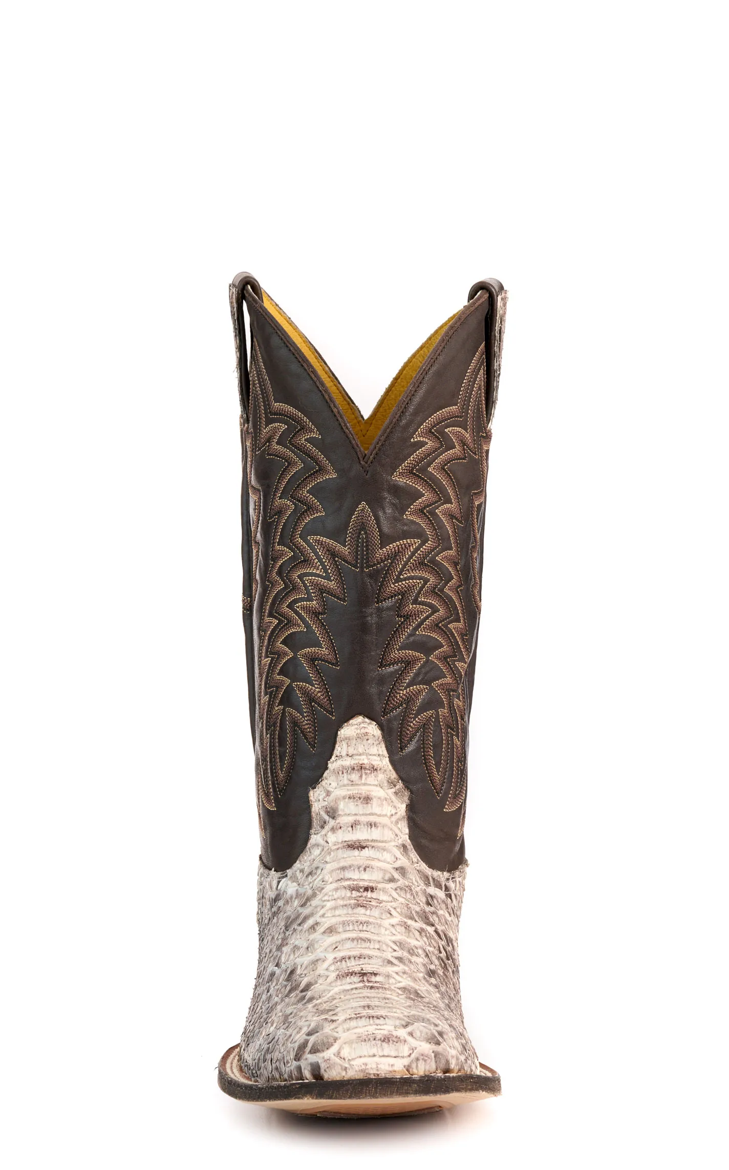 Cavender's Men's Endurance Natural Python and Chocolate Wide Square Toe Exotic Cowboy Boots