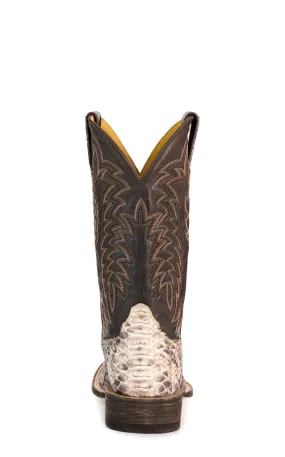 Cavender's Men's Endurance Natural Python and Chocolate Wide Square Toe Exotic Cowboy Boots