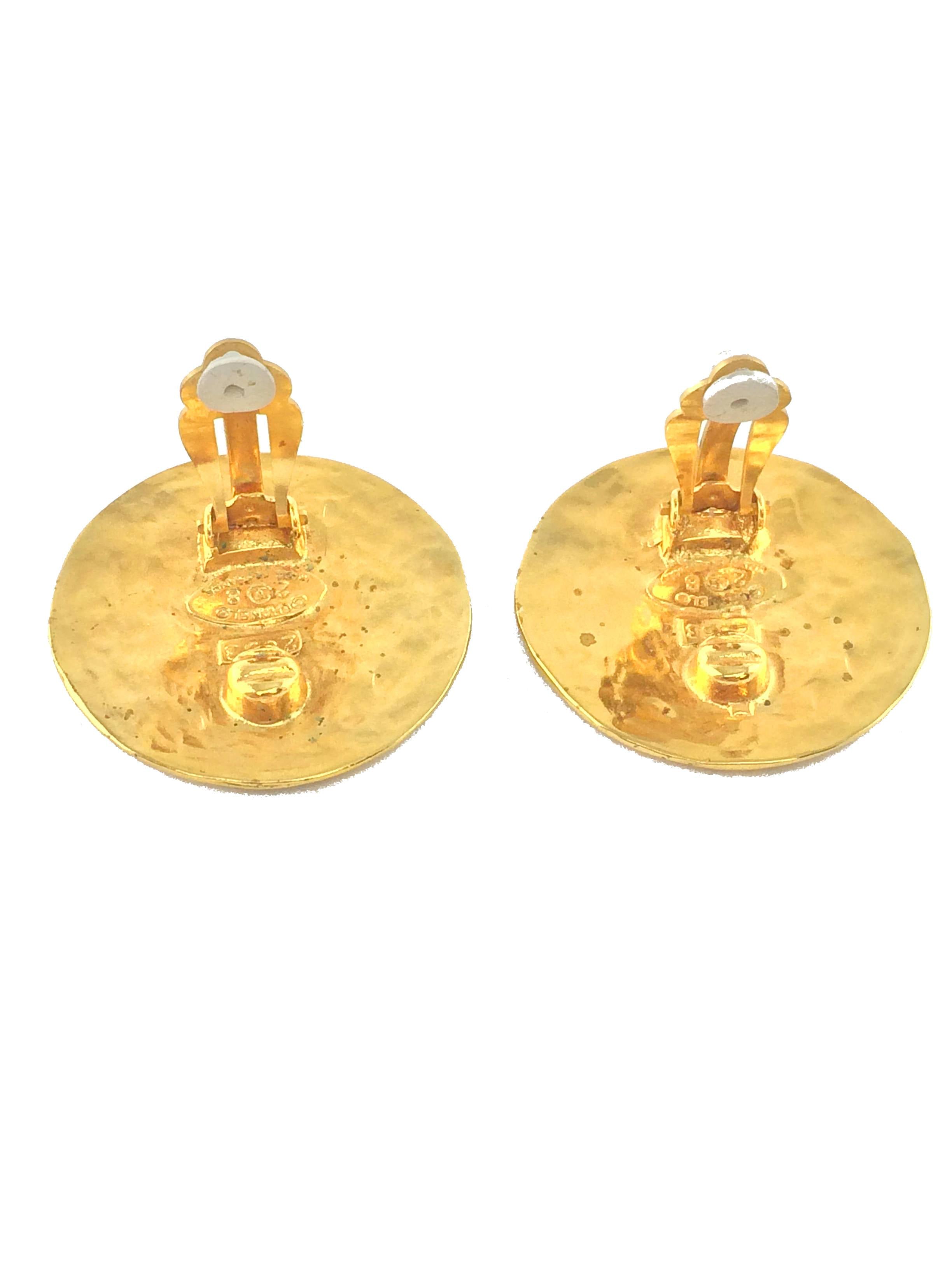 Chanel Vintage Gold CC Disc Clip-On Earrings