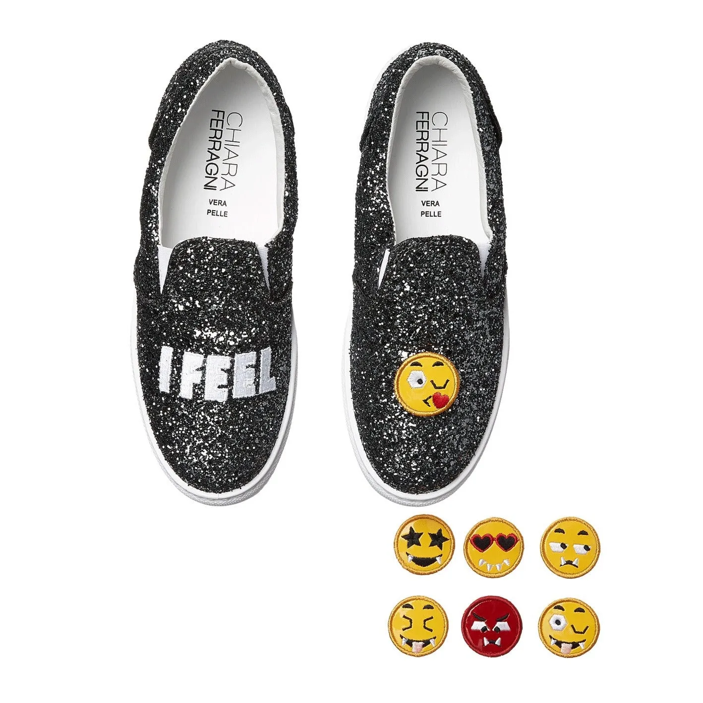 Chiara Ferragni Women's Gray Sparkle Emoji Slip-on Sneaker