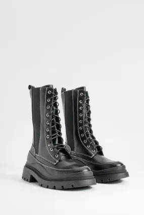 Chunky Calf High Lace Up Combat Boots