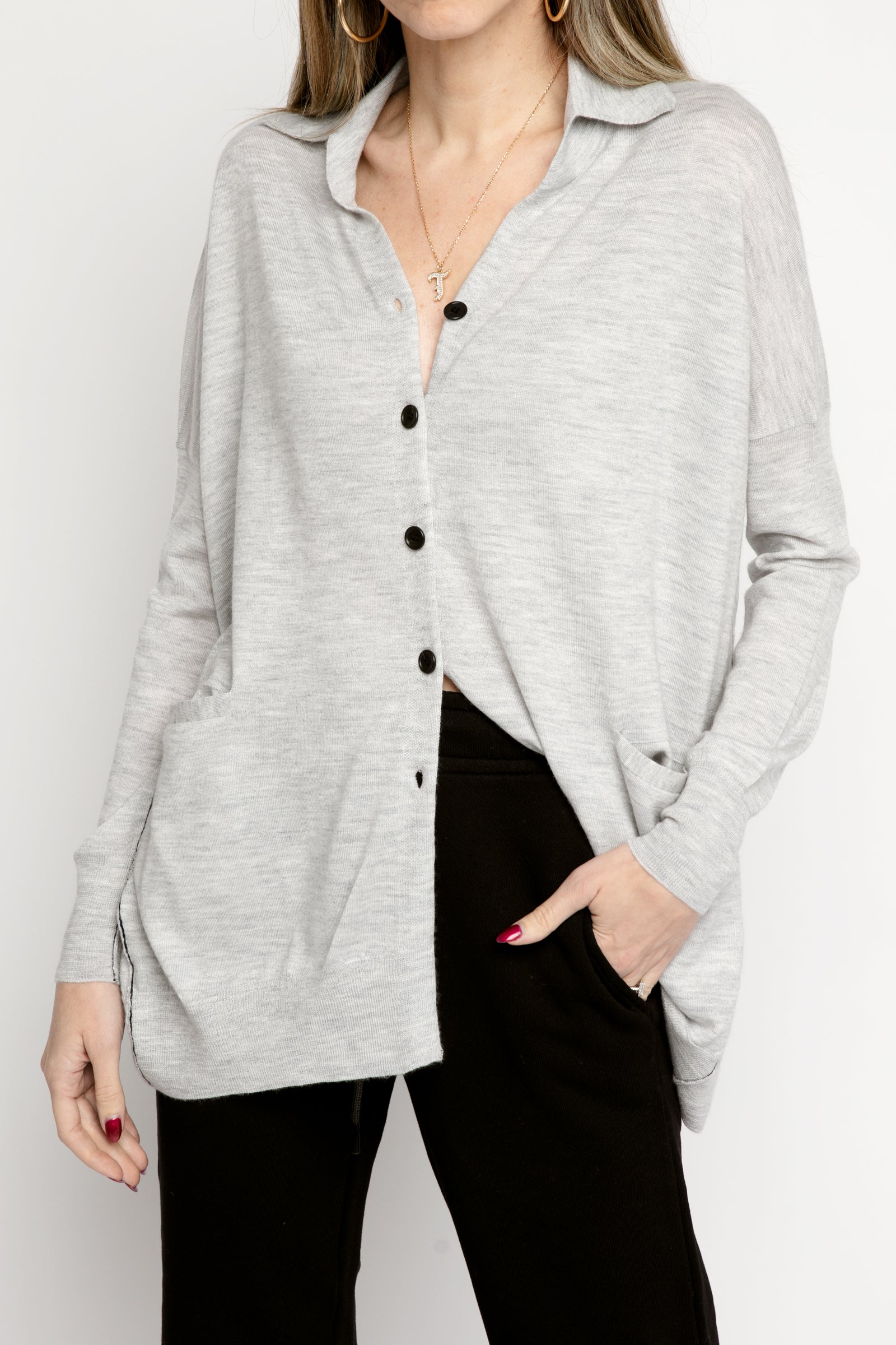 Collared Cardigan in Pale Heather Grey