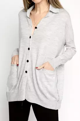 Collared Cardigan in Pale Heather Grey