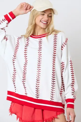 Cotton Terry Baseball Embroidery Long Sleeve Shirt