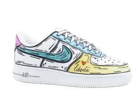 CUSTOM / NIKE Air Force 1 Sneaker AF1 Cartoon Comics White Multicolor 315115-112