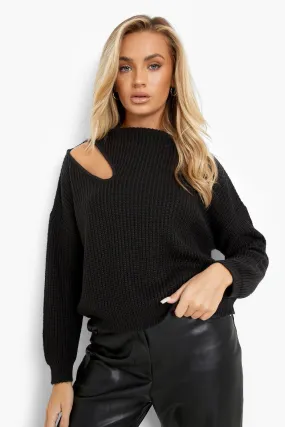 Cut Out Shoulder Funnel Neck Sweater