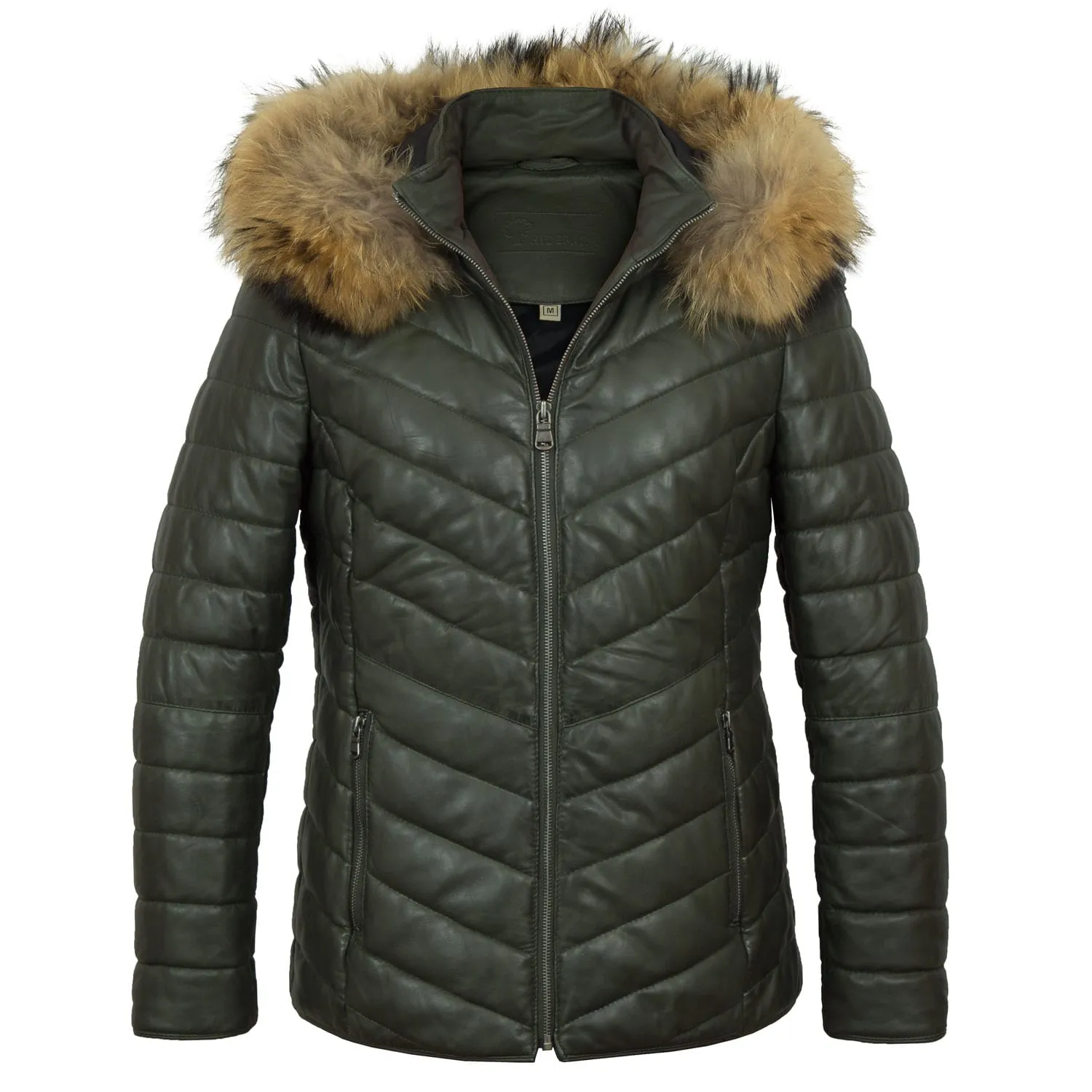 Daisy: Women's Green Leather Padded Coat