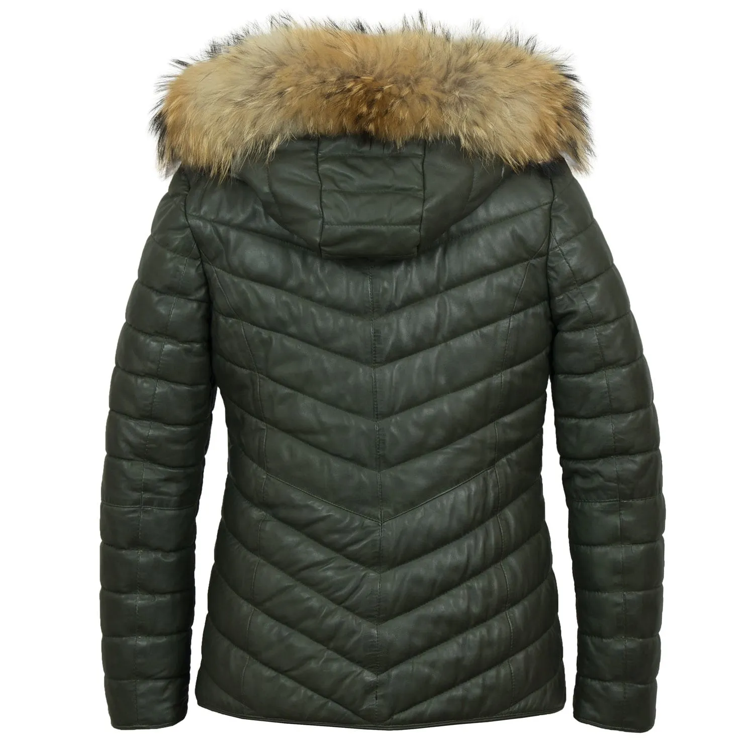 Daisy: Women's Green Leather Padded Coat