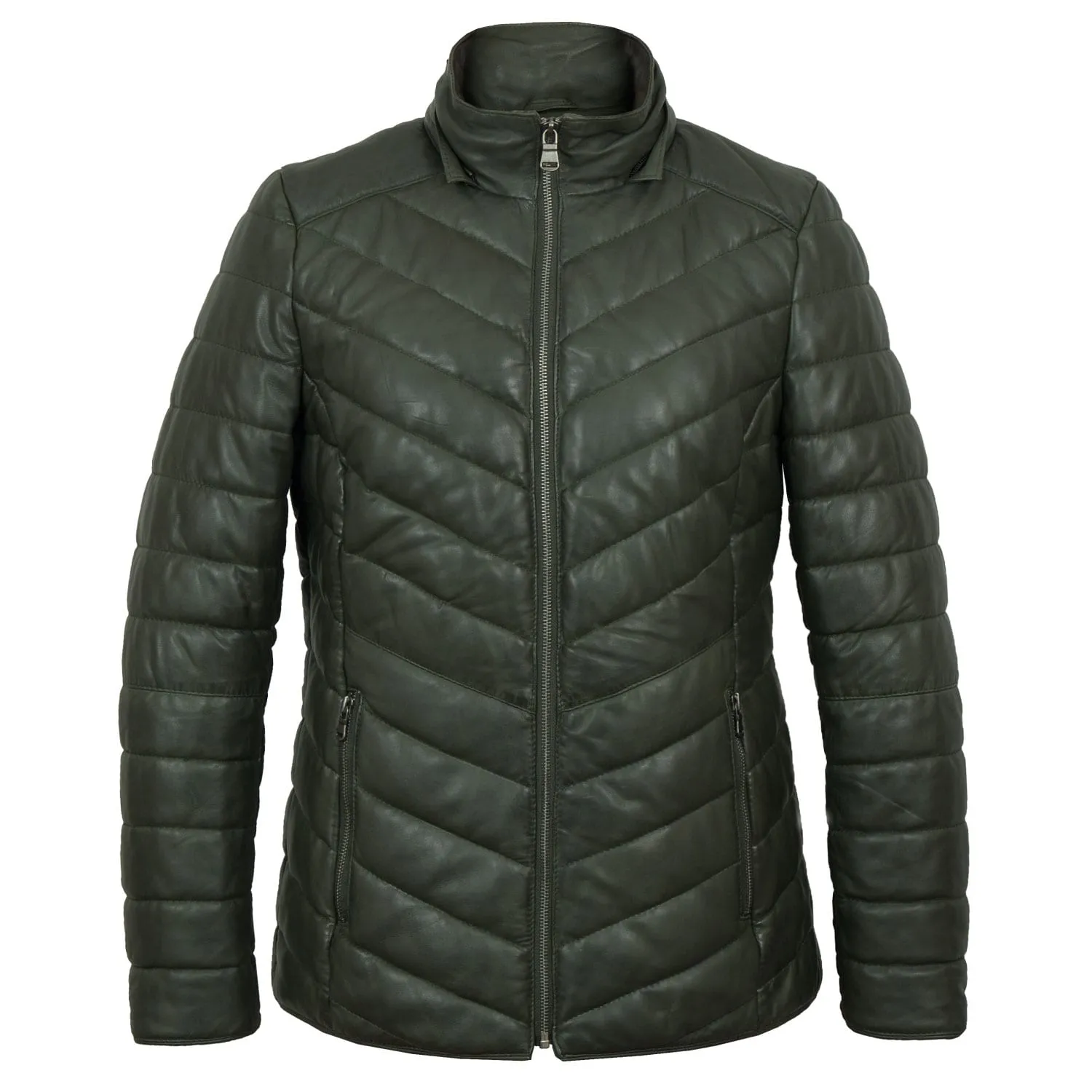 Daisy: Women's Green Leather Padded Coat