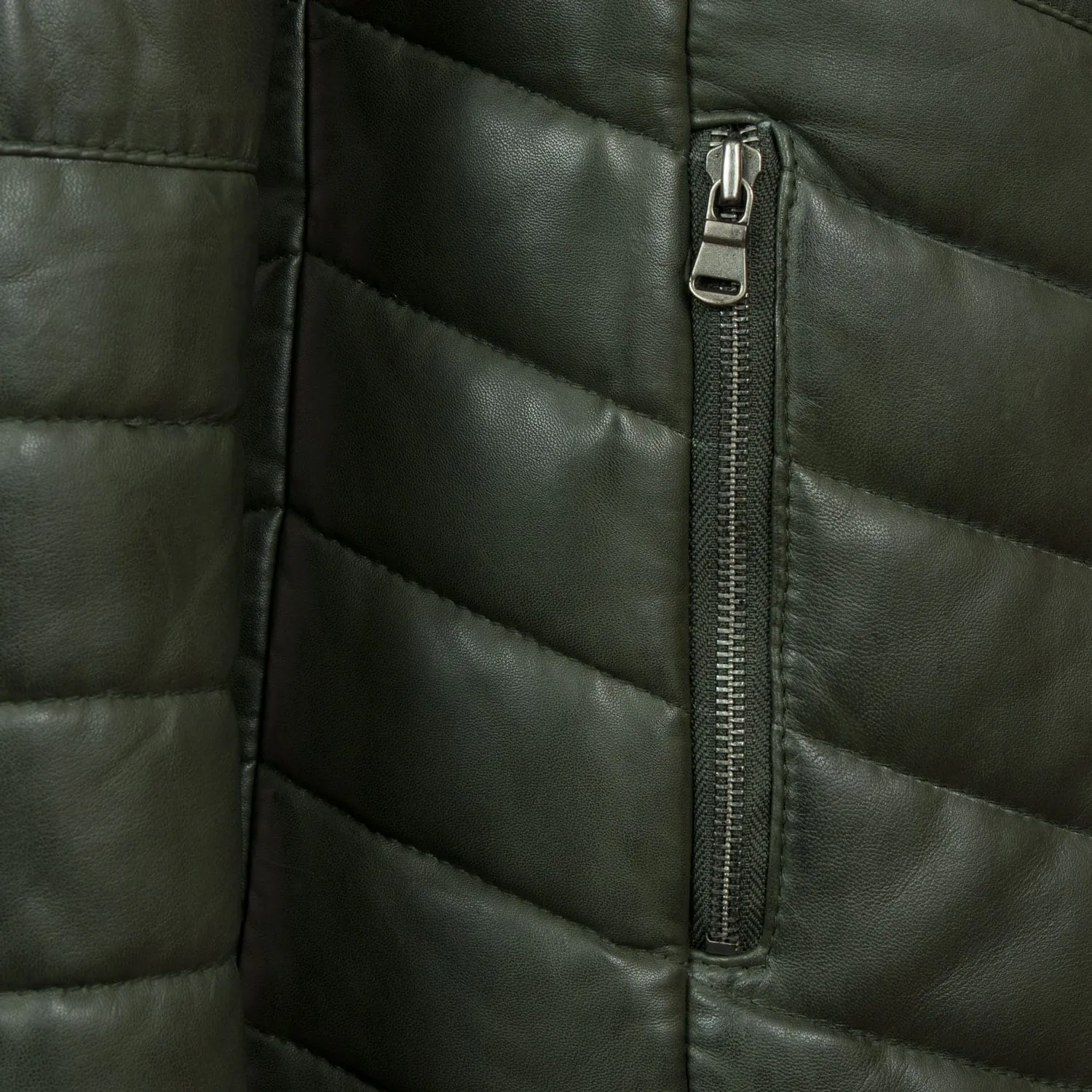 Daisy: Women's Green Leather Padded Coat