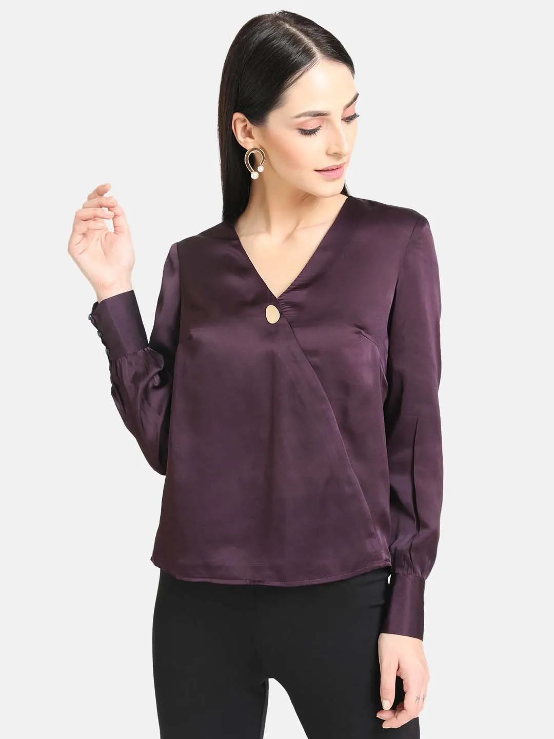 Detailed Button Solid Satin Shirt