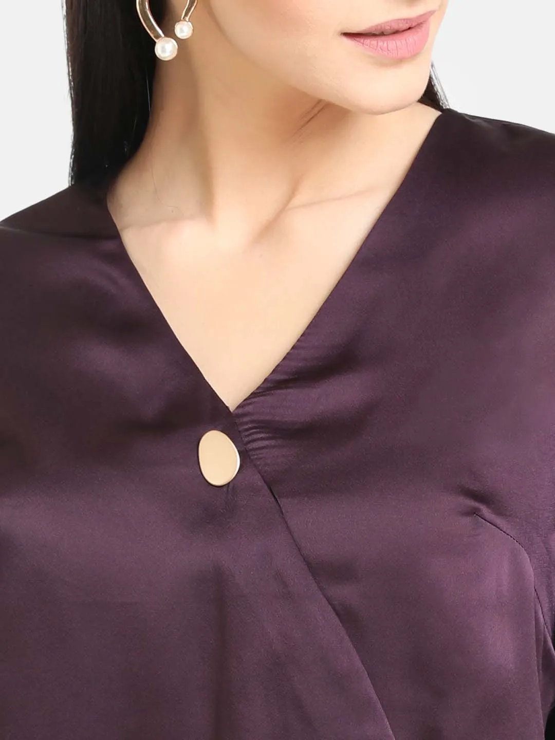 Detailed Button Solid Satin Shirt