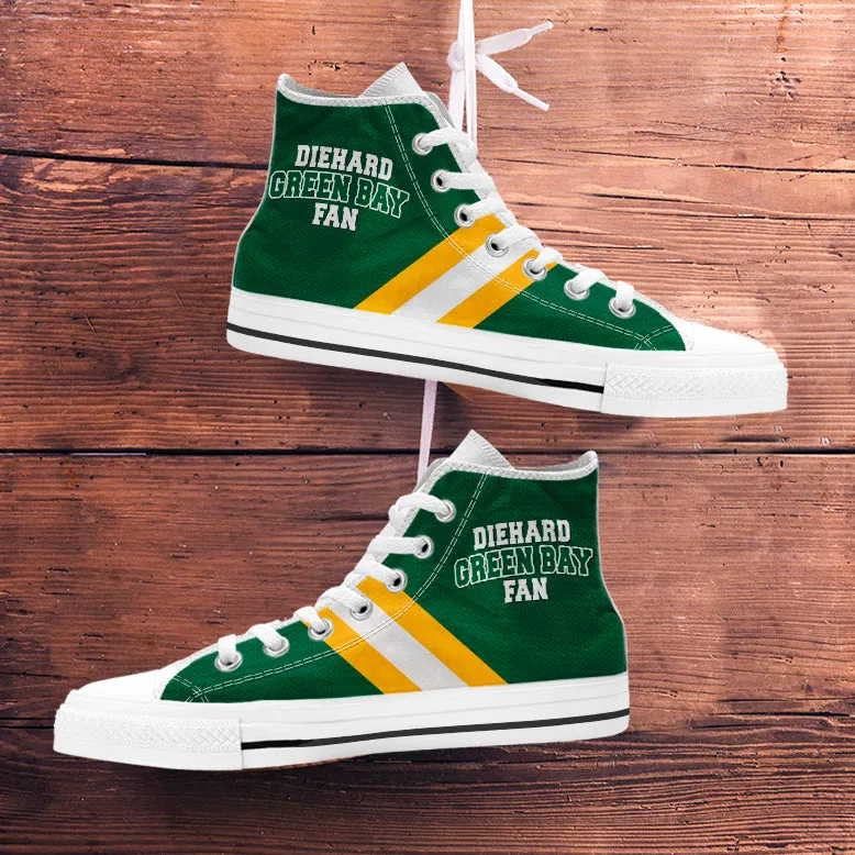 Diehard Green Bay Fan Sports High Top Shoes White