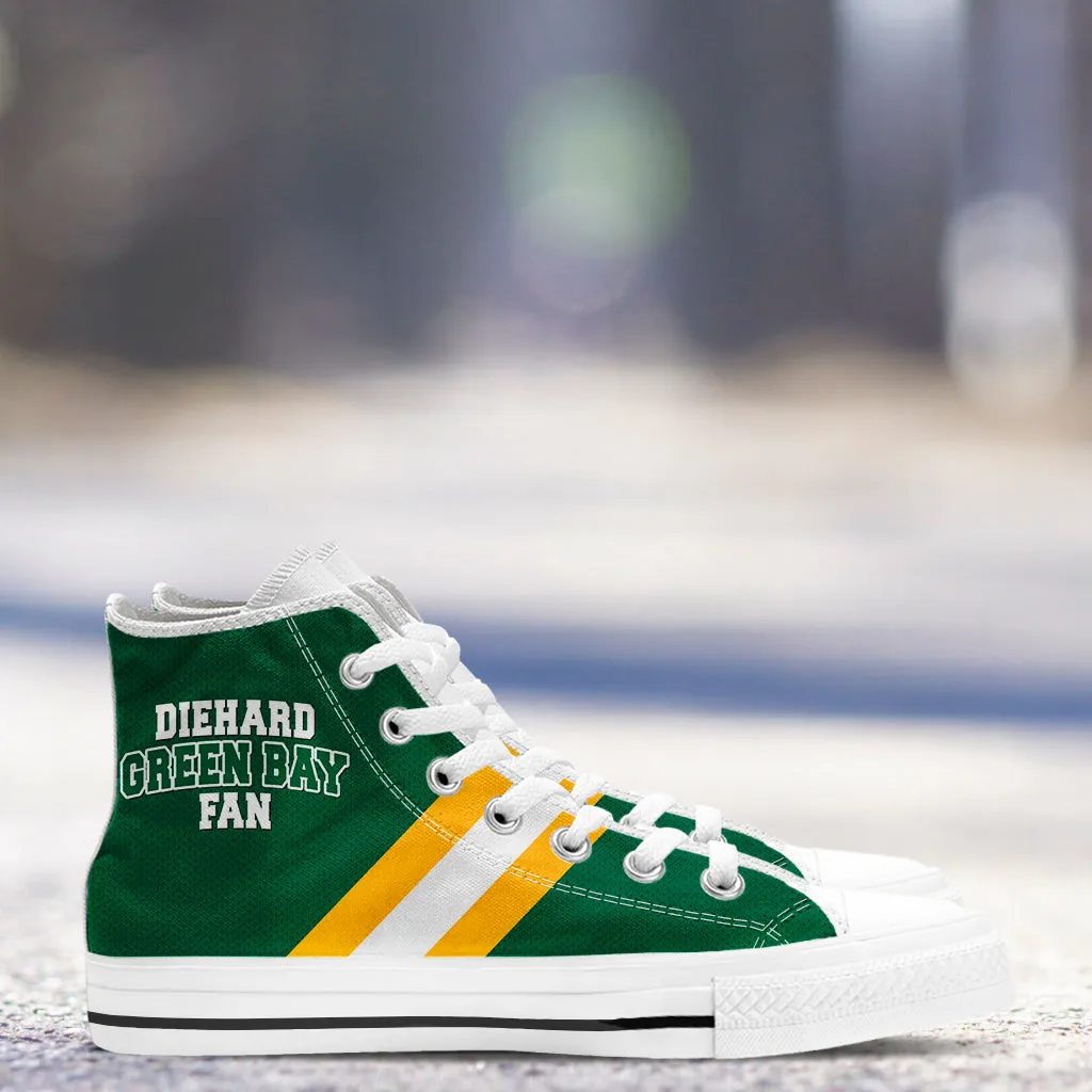 Diehard Green Bay Fan Sports High Top Shoes White