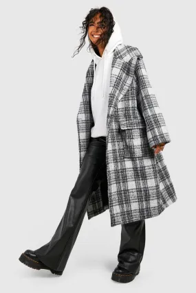 Flannel Shoulder Detail Midi Wool Look Coat