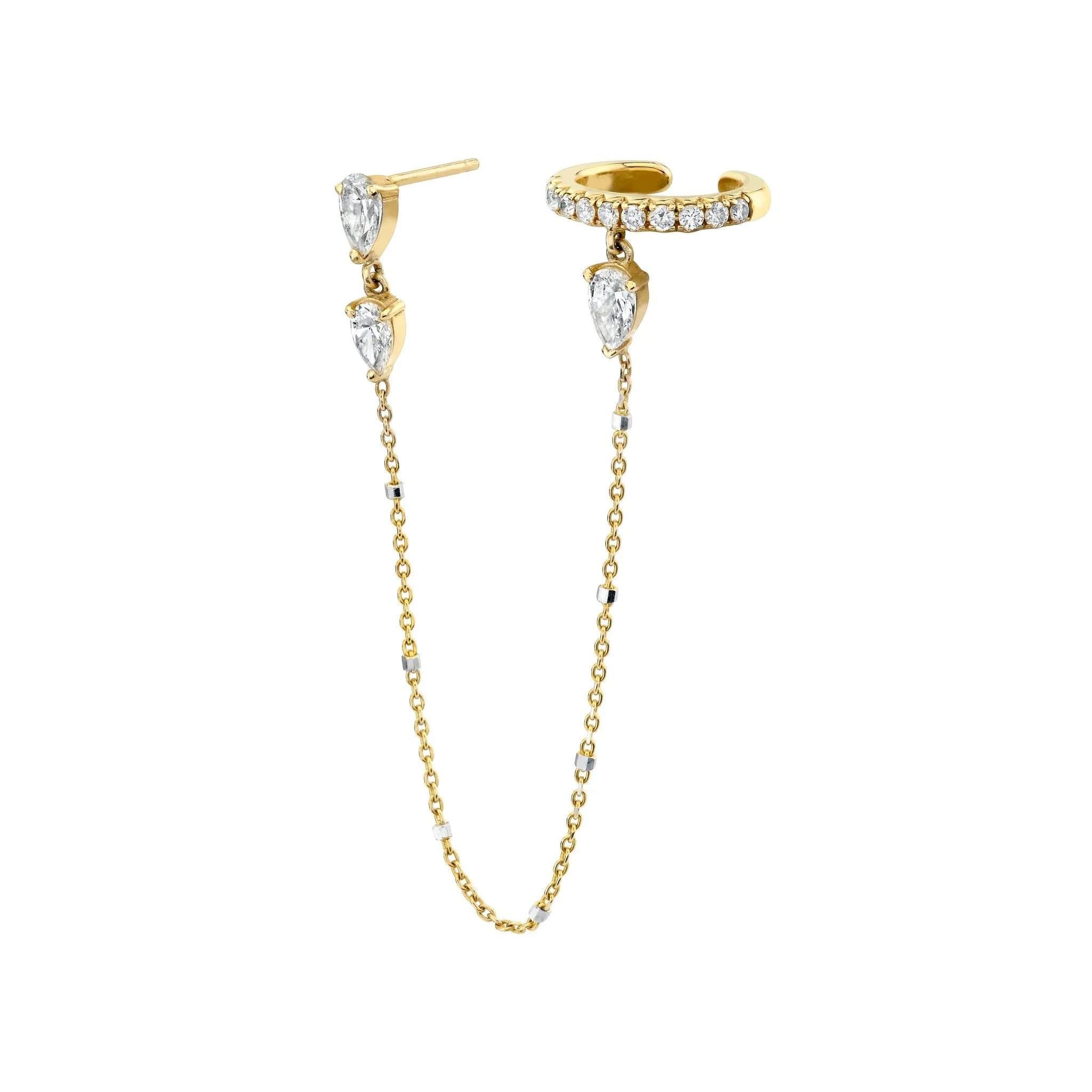 French Pave Ear Cuff with Triple Water Drop Diamond Twinkle Earring