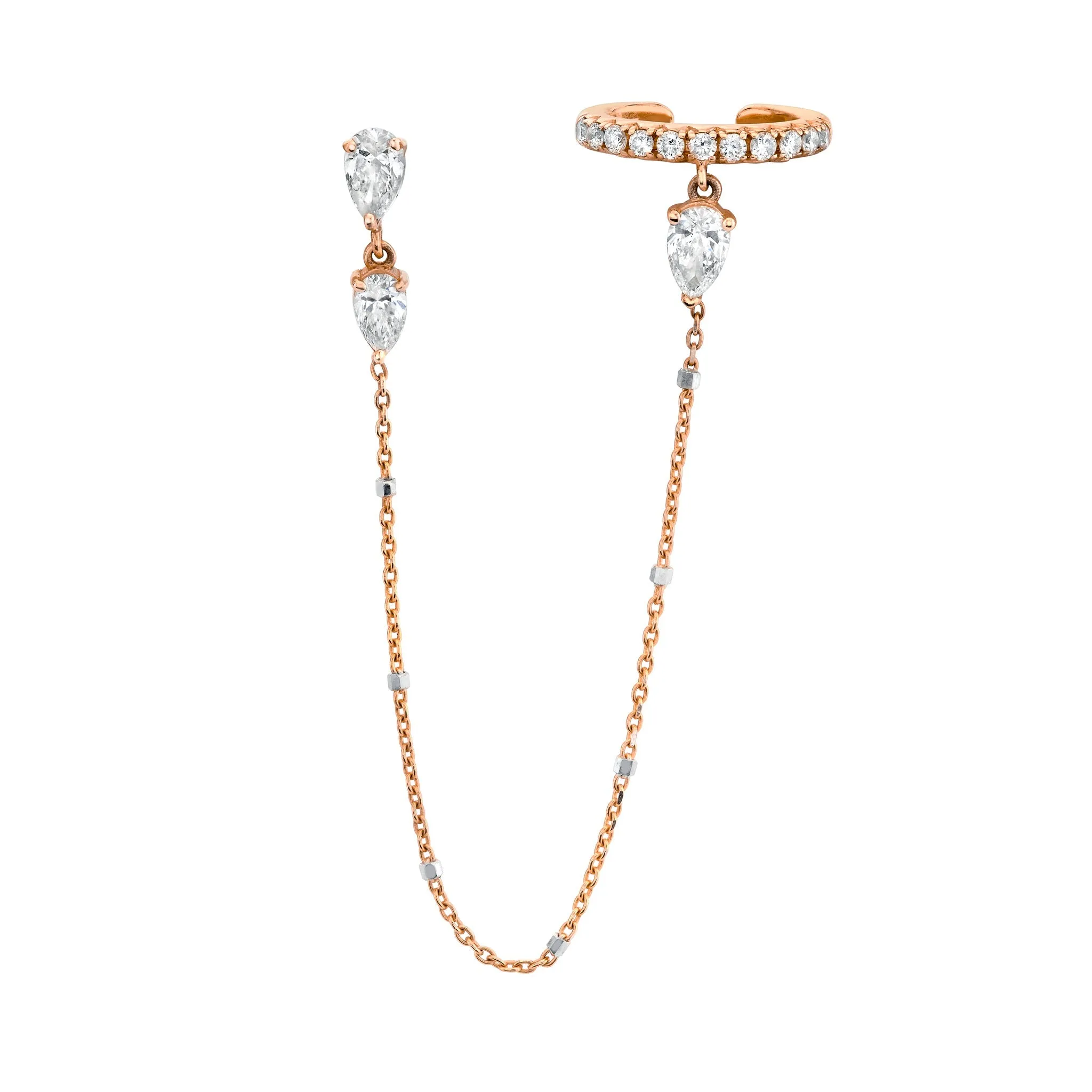 French Pave Ear Cuff with Triple Water Drop Diamond Twinkle Earring