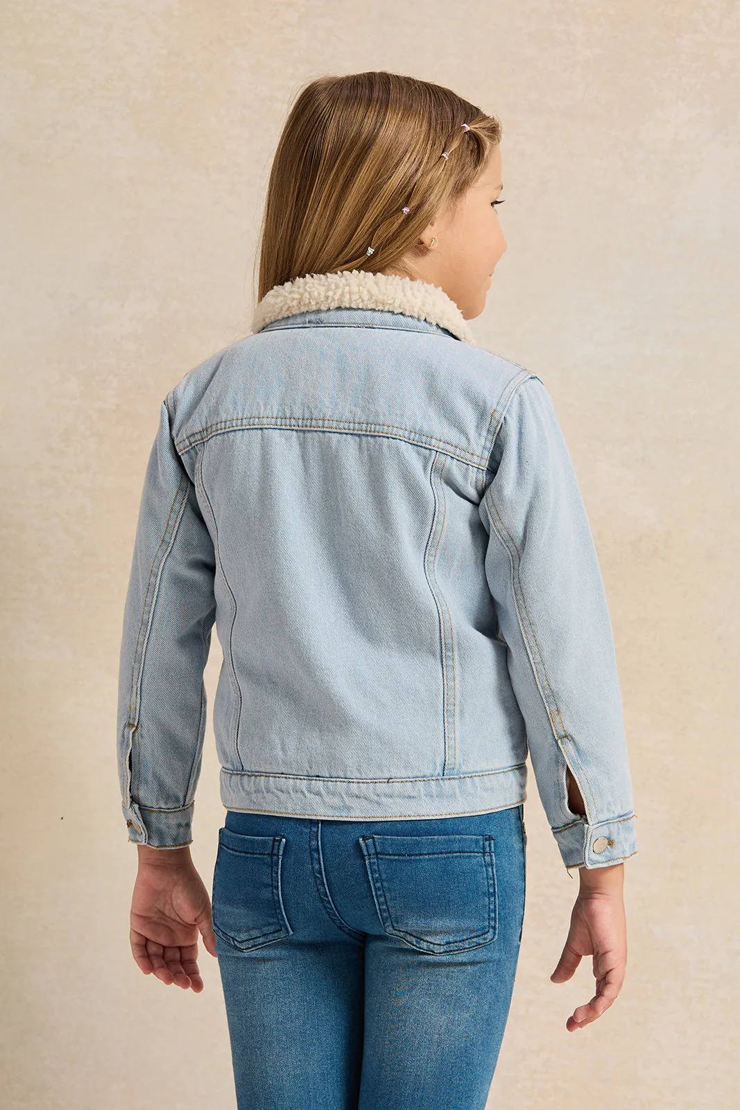 Girls Blue Denim With Sherpa Lining Jacket