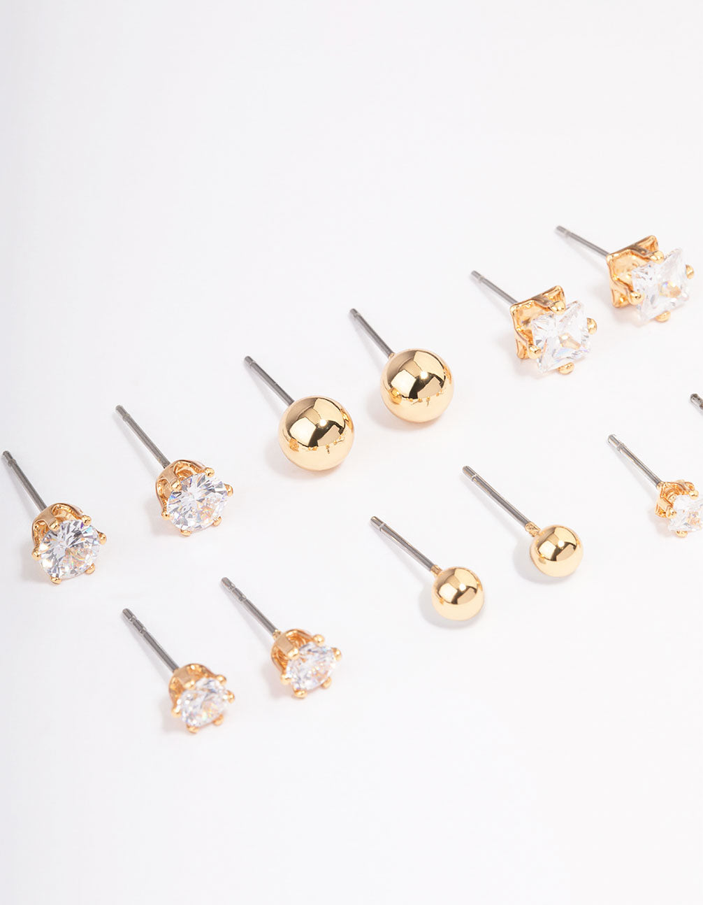 Gold Cubic Zirconia & Ball Stud Earrings 6-Pack