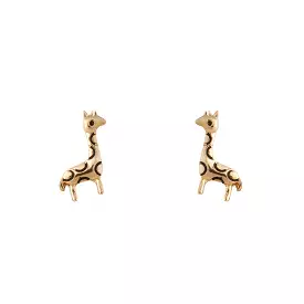 Gold Etched Giraffe Stud Earrings