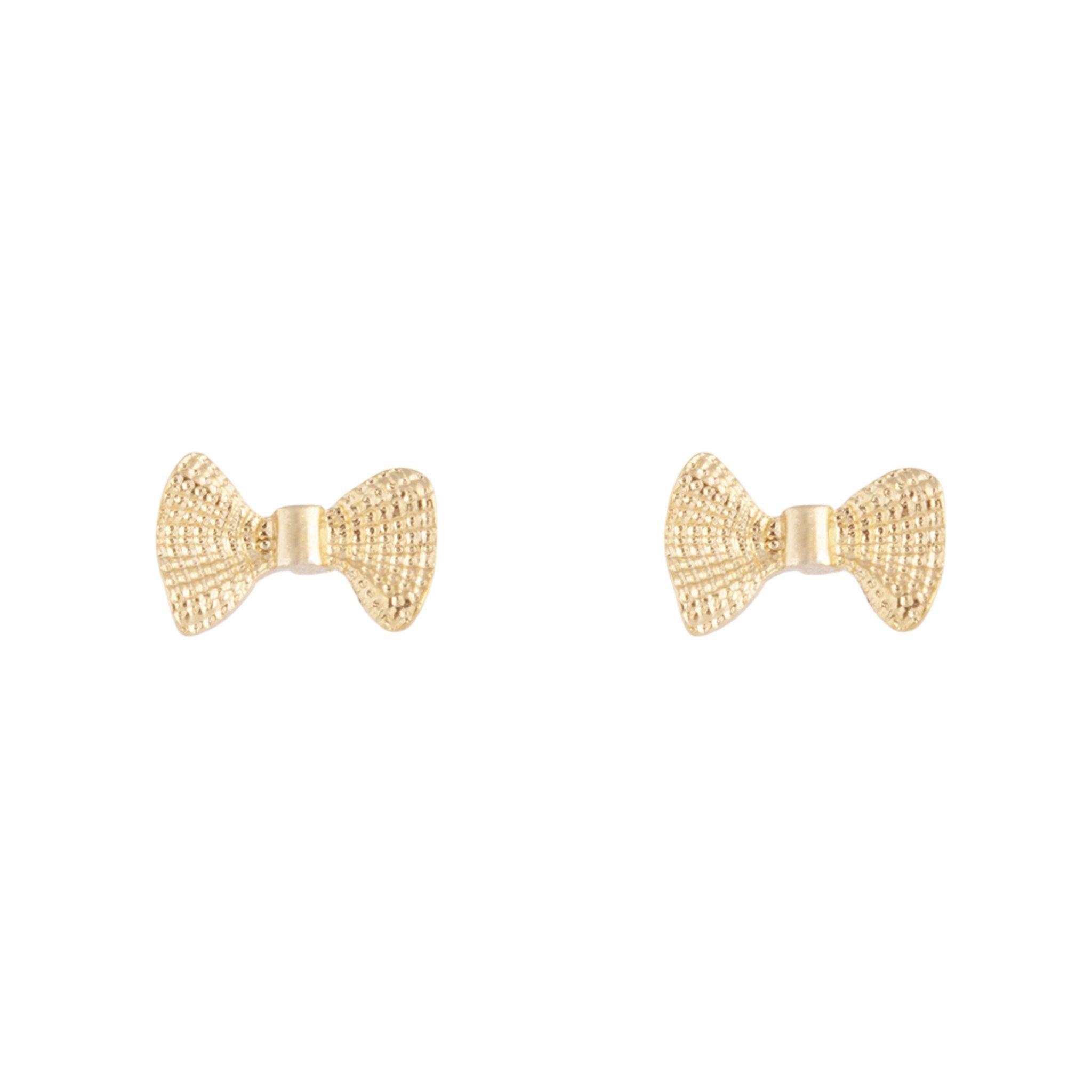 Gold Metal Bow Stud Earrings