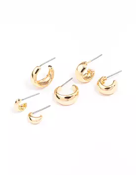 Gold Mixed Gradual Simple Hoop Earring 3-Pack