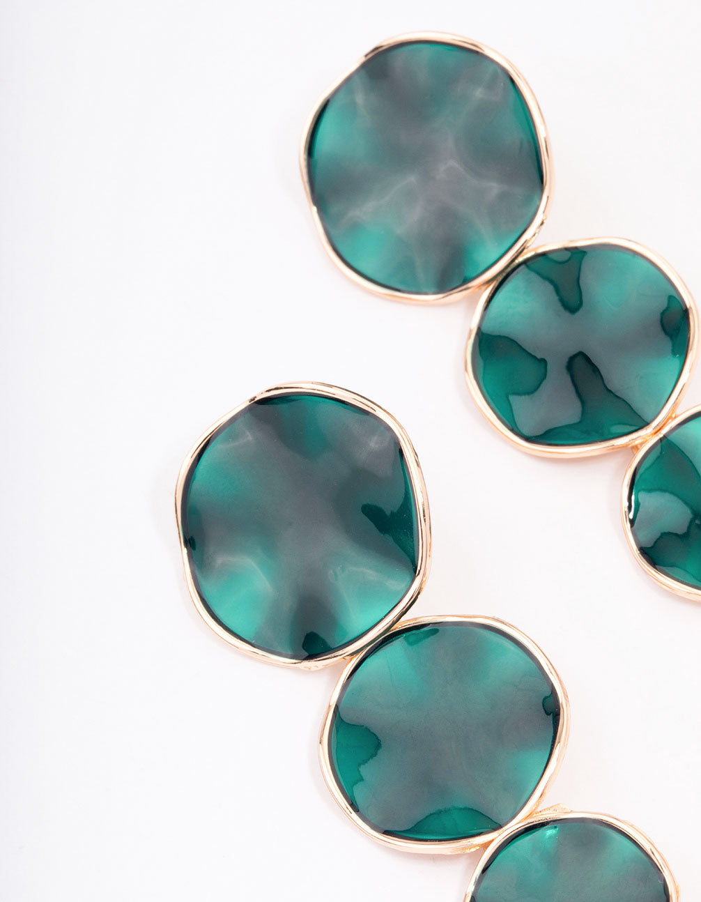 Gold Multi-Disc Green Drop Earrings