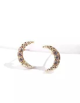 Gold Pave Diamante Crescent Moon Stud Earrings